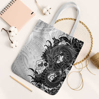 Hawaiian And Japanese Culture Tote Bag Irezumi Dragon With Polynesian Pattern White - Polynesian Pride