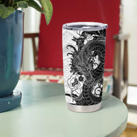 Hawaiian And Japanese Culture Tumbler Cup Irezumi Dragon With Polynesian Pattern White - Polynesian Pride