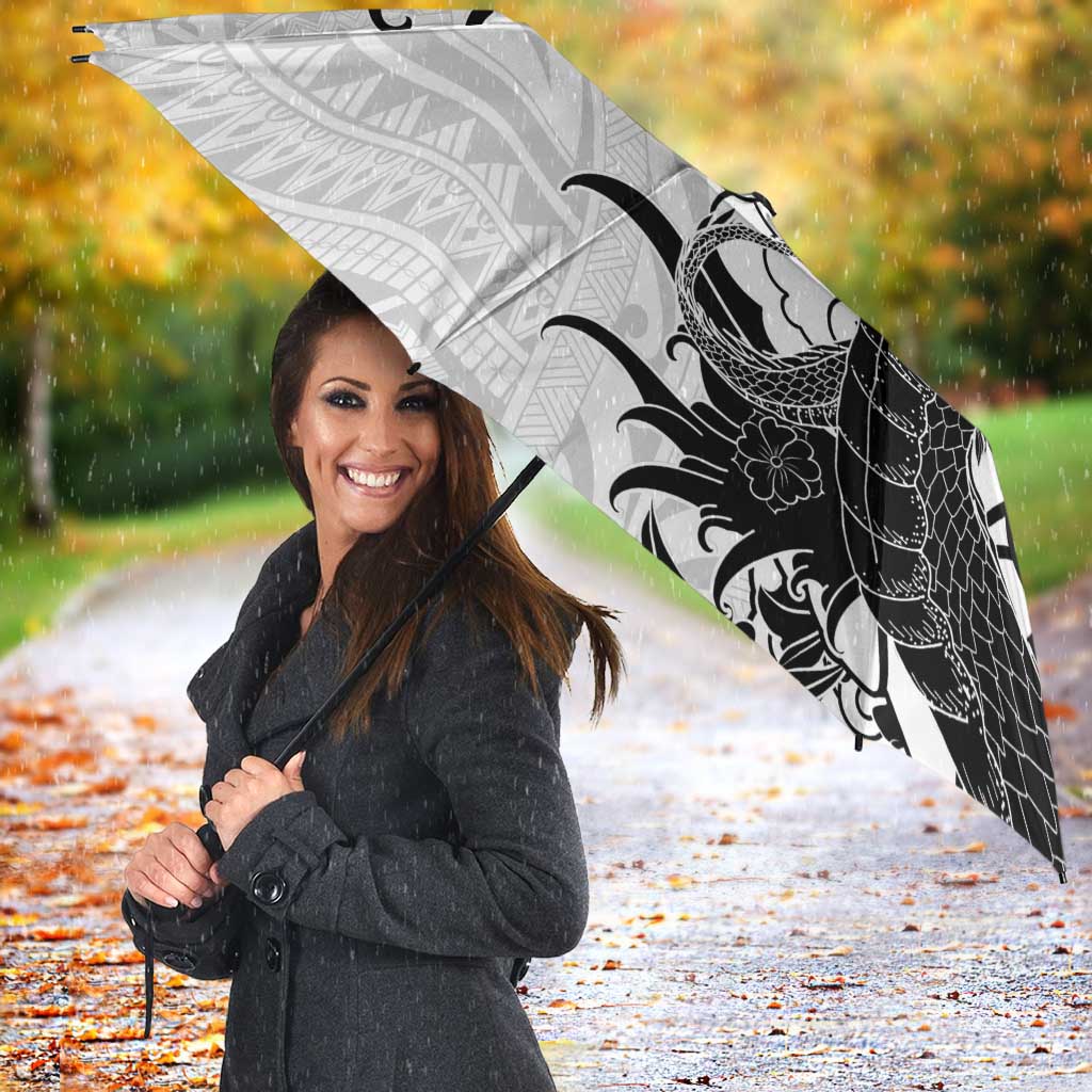 Hawaiian And Japanese Culture Umbrella Irezumi Dragon With Polynesian Pattern White - Polynesian Pride