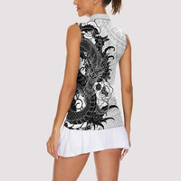 Hawaiian And Japanese Culture Women Sleeveless Polo Shirt Irezumi Dragon With Polynesian Pattern White - Polynesian Pride