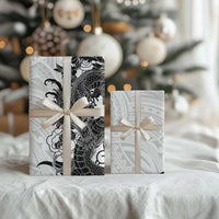 Hawaiian And Japanese Culture Wrapping Paper Irezumi Dragon With Polynesian Pattern White