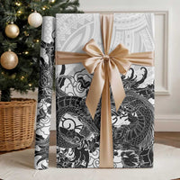 Hawaiian And Japanese Culture Wrapping Paper Irezumi Dragon With Polynesian Pattern White