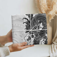 Hawaiian And Japanese Culture Wrapping Paper Irezumi Dragon With Polynesian Pattern White