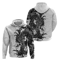 Hawaiian And Japanese Culture Zip Hoodie Irezumi Dragon With Polynesian Pattern White - Polynesian Pride