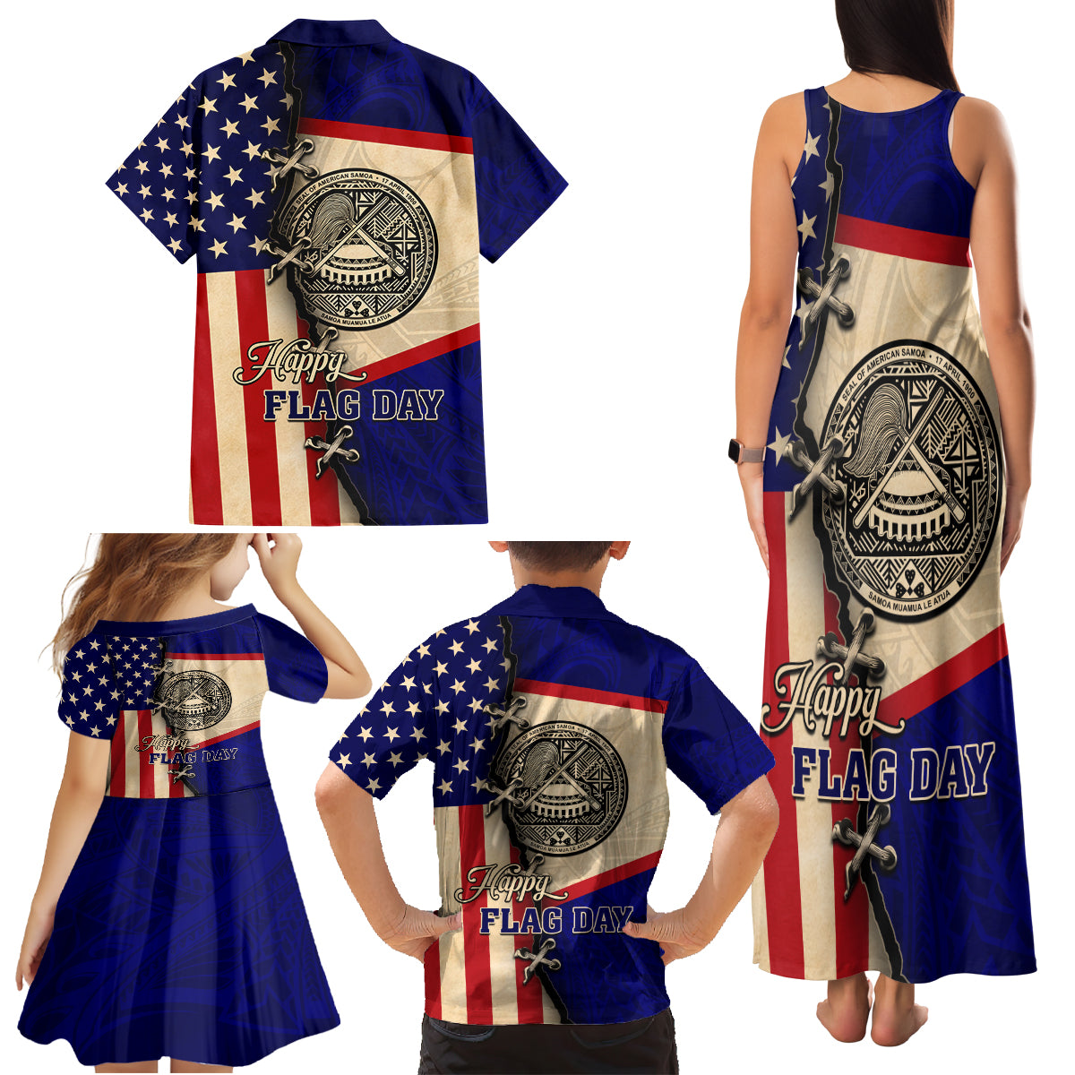 American Samoa Flag Day Family Matching Tank Maxi Dress and Hawaiian Shirt Polynesian Tribal Pattern LT05 - Polynesian Pride