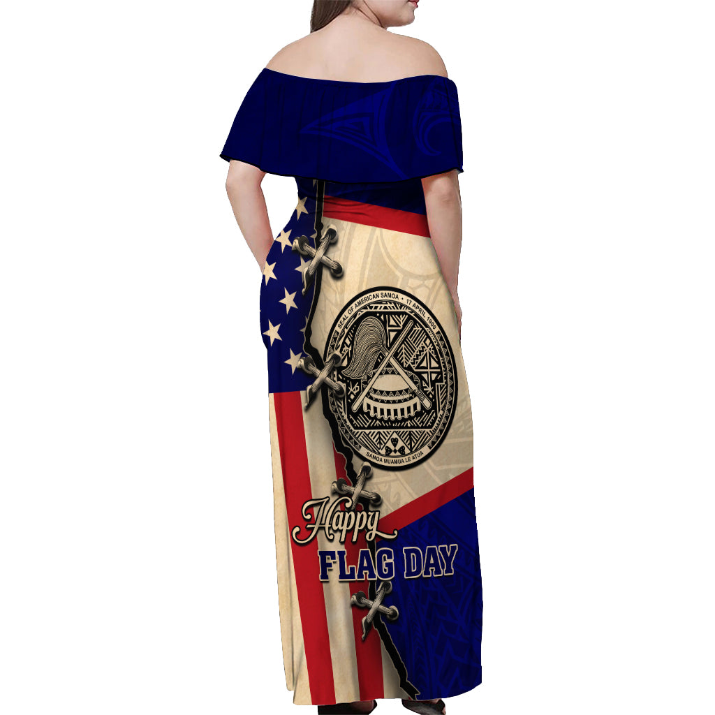 American Samoa Flag Day Off Shoulder Maxi Dress Polynesian Tribal Pattern LT05 - Polynesian Pride