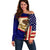 American Samoa Flag Day Off Shoulder Sweater Polynesian Tribal Pattern LT05 Women Blue - Polynesian Pride