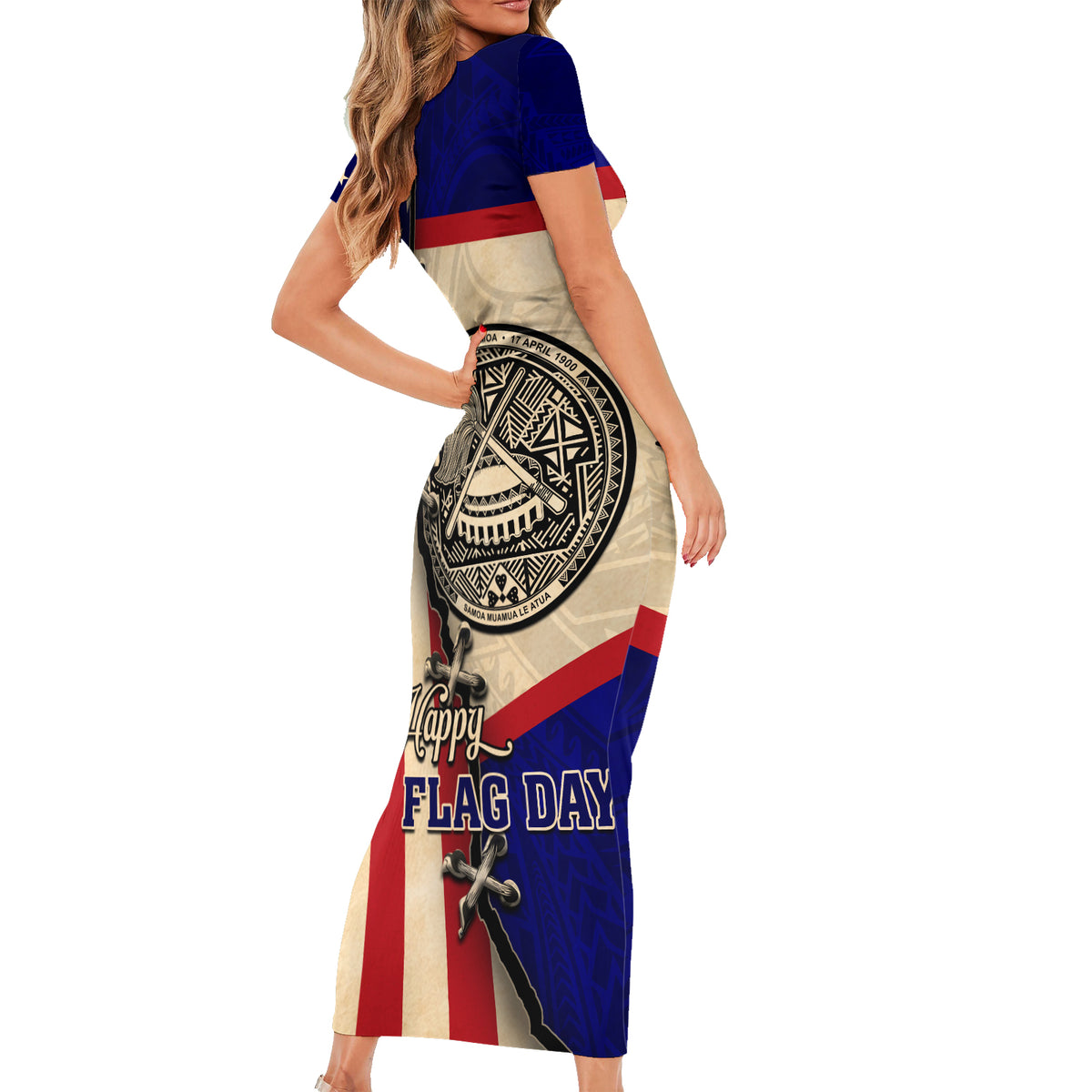 American Samoa Flag Day Short Sleeve Bodycon Dress Polynesian Tribal Pattern LT05 - Polynesian Pride