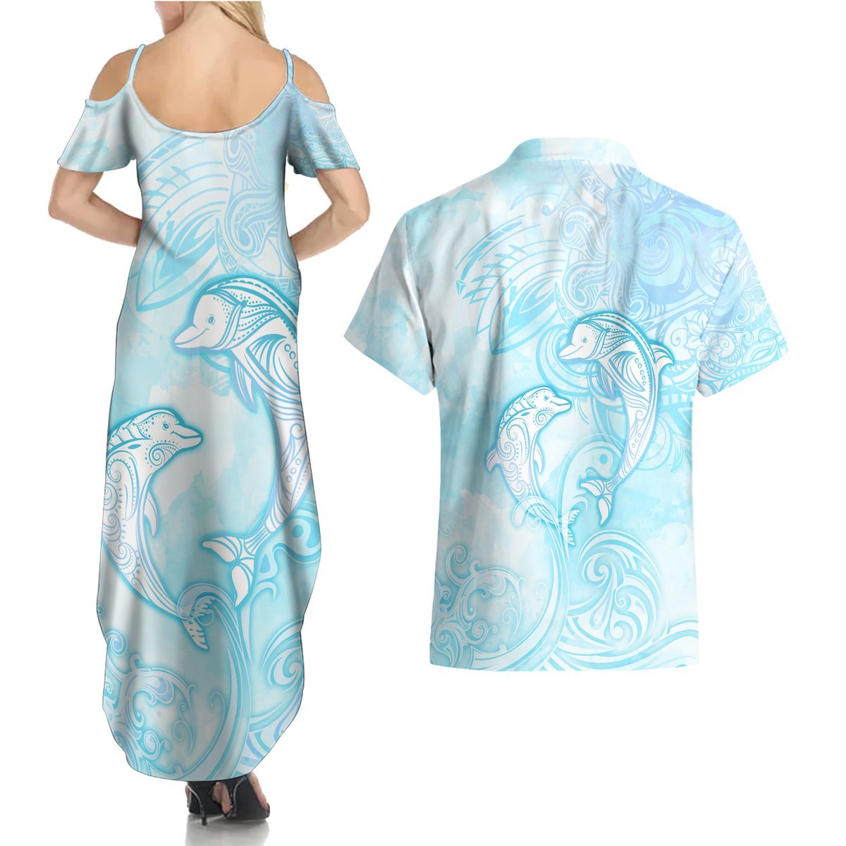 Polynesia Dolphins Under The Sea Couples Matching Summer Maxi Dress and Hawaiian Shirt Simple Style LT05 - Polynesian Pride