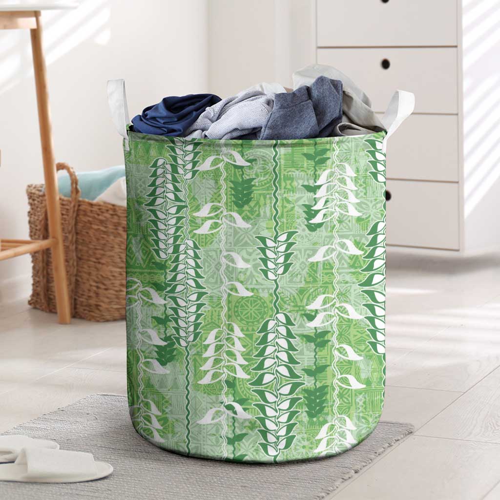 Green Hawaii Tapa Pattern Laundry Basket With Heliconia Vintage Style LT05 Green - Polynesian Pride