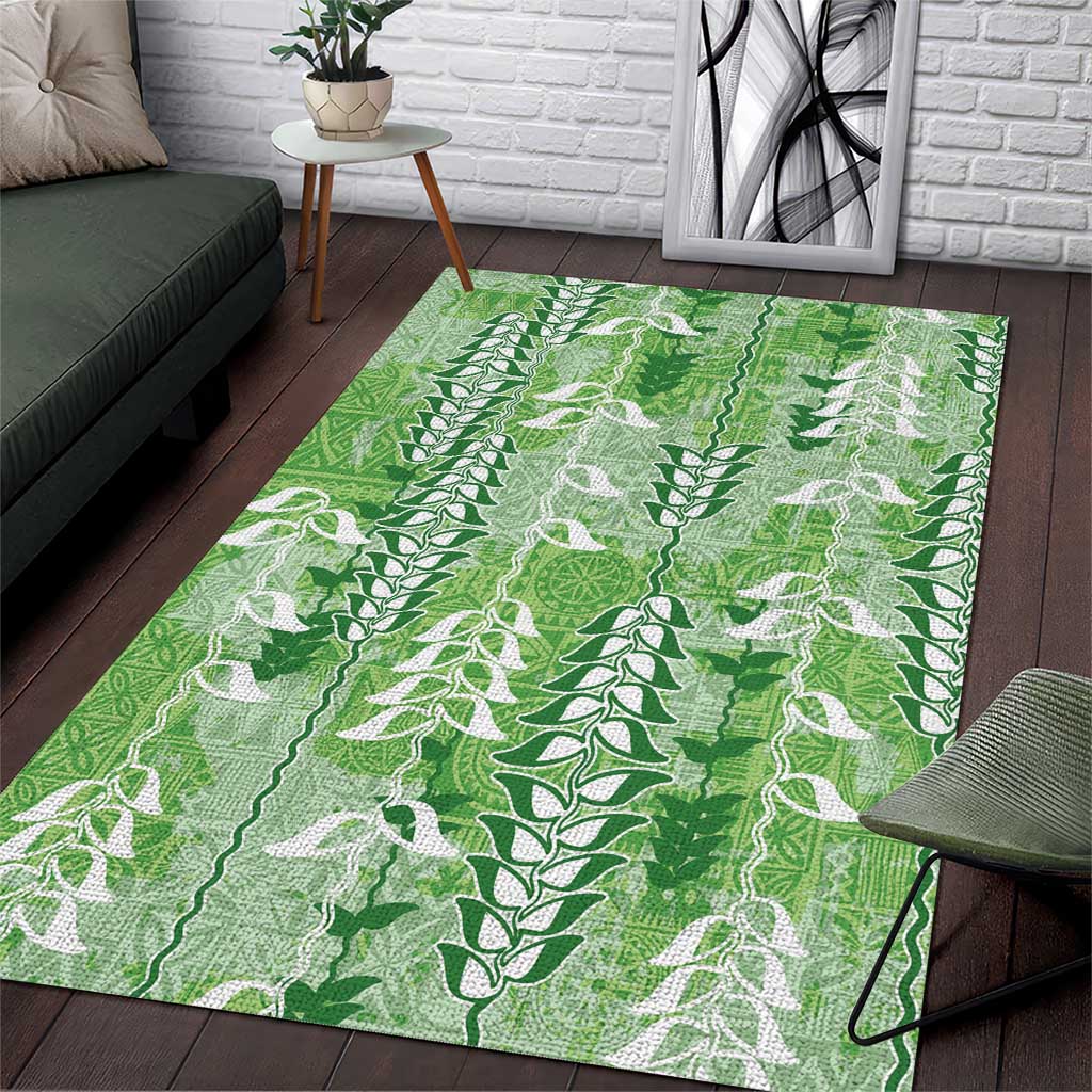 Green Hawaii Tapa Pattern Area Rug With Heliconia Vintage Style