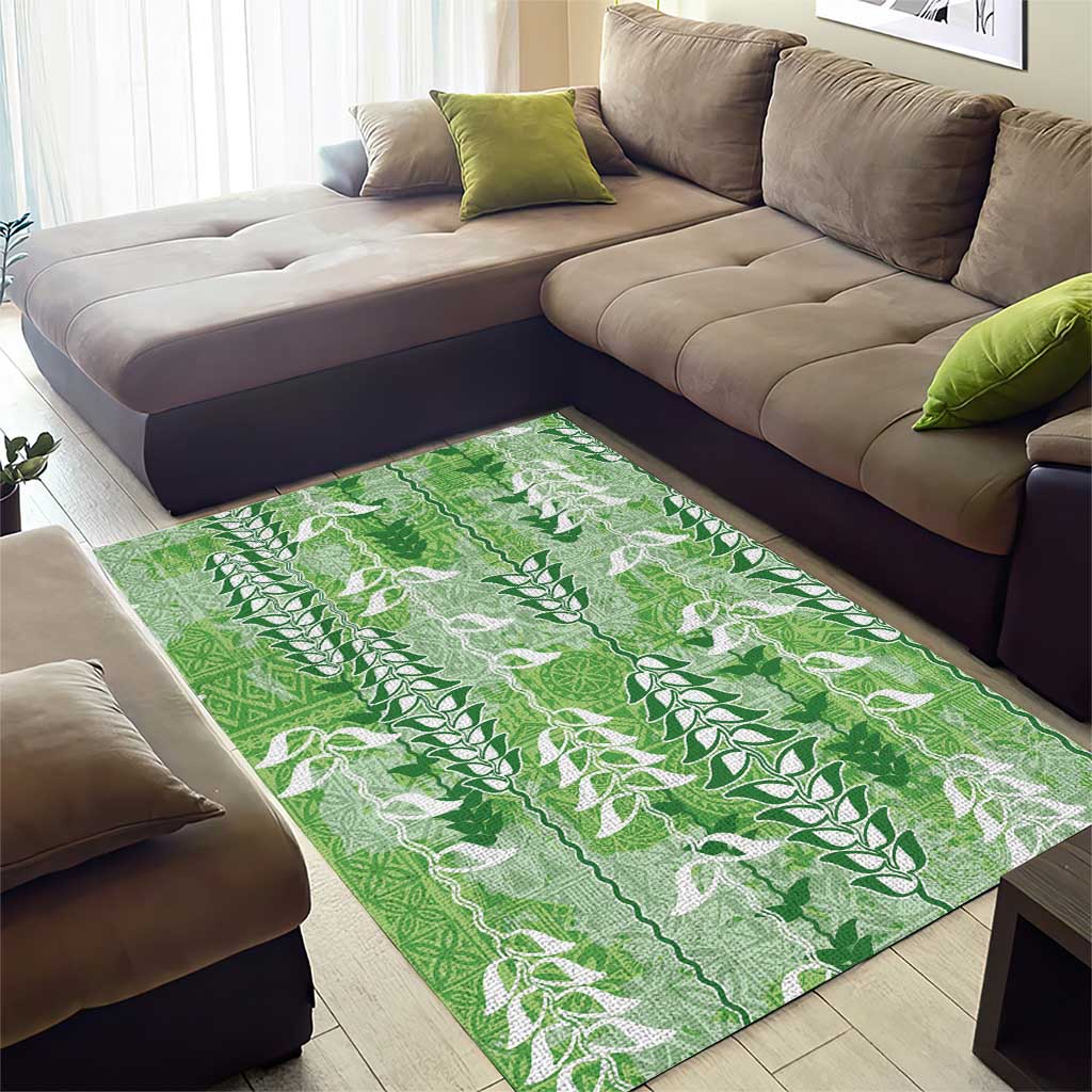 Green Hawaii Tapa Pattern Area Rug With Heliconia Vintage Style LT05 - Polynesian Pride