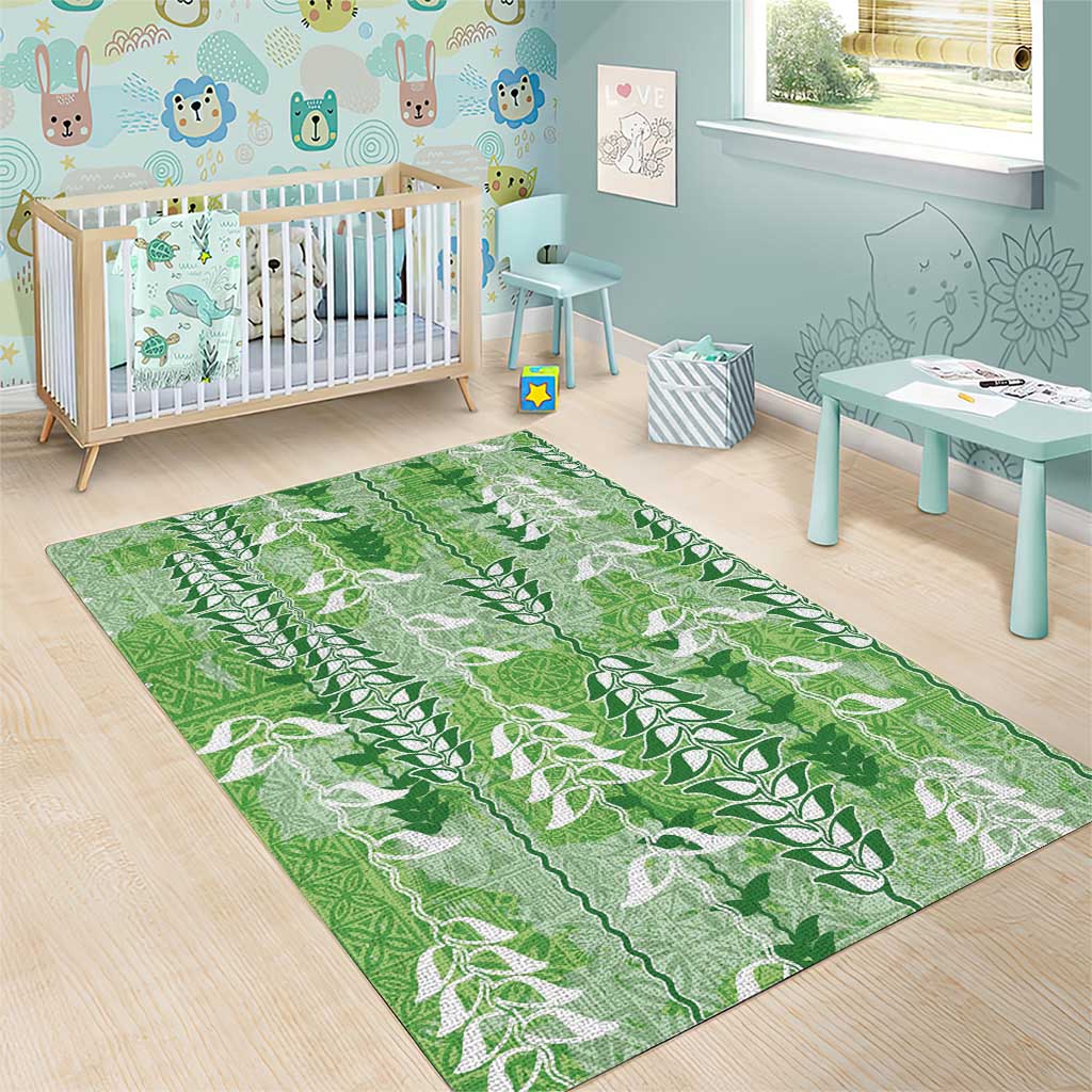 Green Hawaii Tapa Pattern Area Rug With Heliconia Vintage Style LT05 - Polynesian Pride