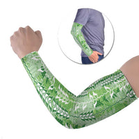 Green Hawaii Tapa Pattern Arm Sleeves With Heliconia Vintage Style LT05 Set of 2 Green - Polynesian Pride