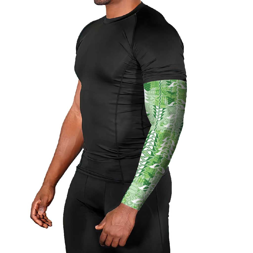 Green Hawaii Tapa Pattern Arm Sleeves With Heliconia Vintage Style LT05 - Polynesian Pride