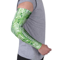Green Hawaii Tapa Pattern Arm Sleeves With Heliconia Vintage Style LT05 - Polynesian Pride