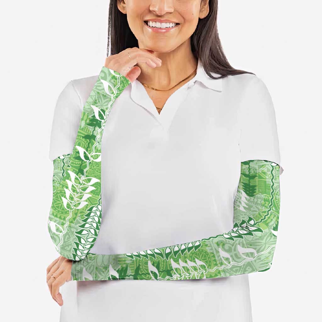 Green Hawaii Tapa Pattern Arm Sleeves With Heliconia Vintage Style LT05 - Polynesian Pride