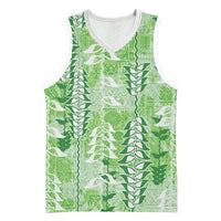 Green Hawaii Tapa Pattern Basketball Jersey With Heliconia Vintage Style LT05 Unisex Green - Polynesian Pride