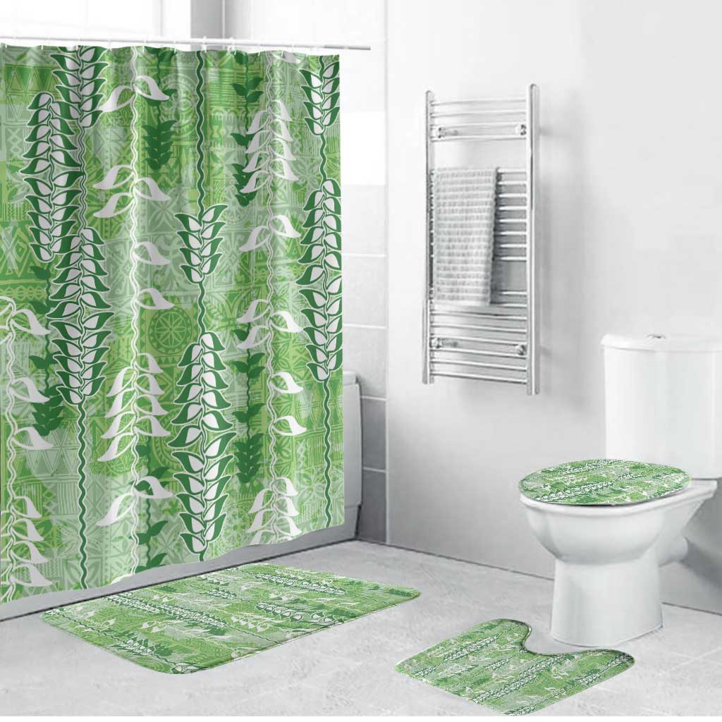Green Hawaii Tapa Pattern Bathroom Set With Heliconia Vintage Style LT05 Bathroom Set (4 pcs) Green - Polynesian Pride
