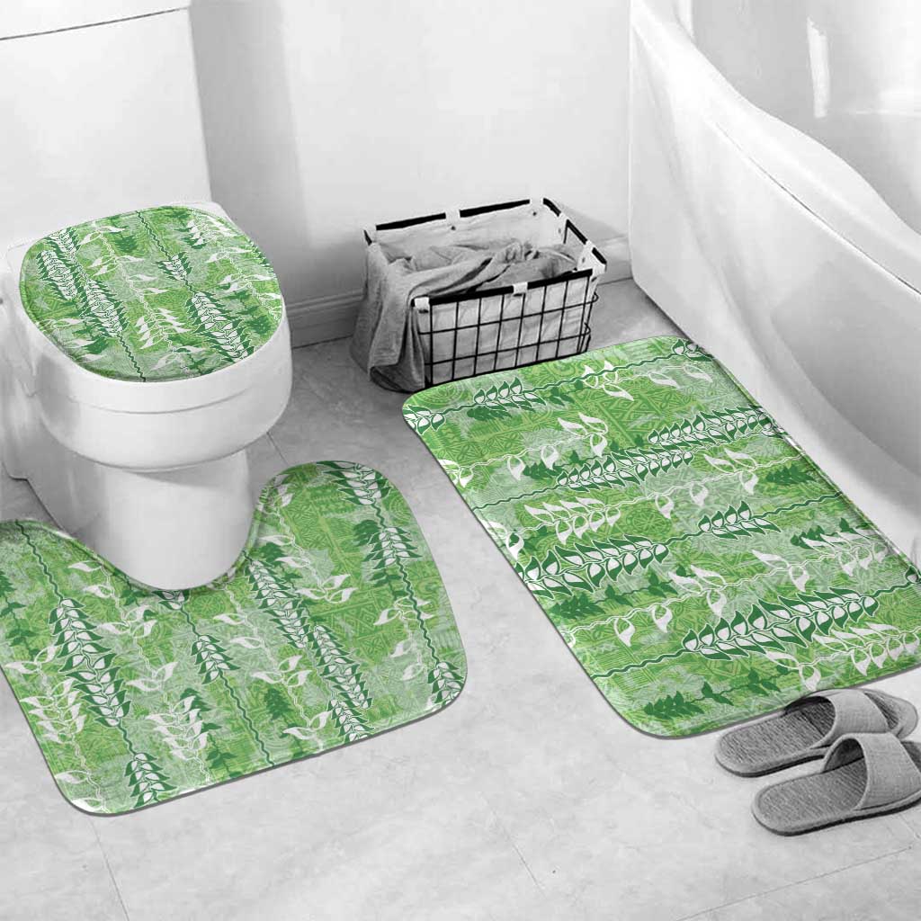 Green Hawaii Tapa Pattern Bathroom Set With Heliconia Vintage Style LT05 Mat Set Only (3 pcs) One Size Green - Polynesian Pride