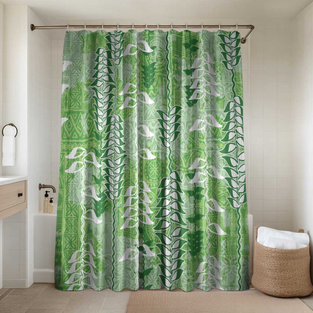Green Hawaii Tapa Pattern Bathroom Set With Heliconia Vintage Style LT05 Shower Curtain Only Green - Polynesian Pride