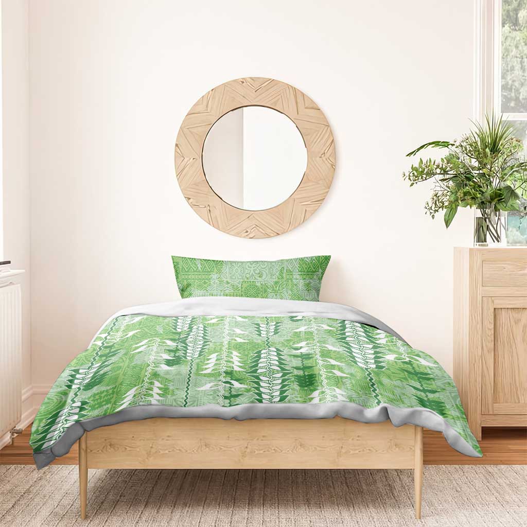 Green Hawaii Tapa Pattern Bedding Set With Heliconia Vintage Style LT05 - Polynesian Pride