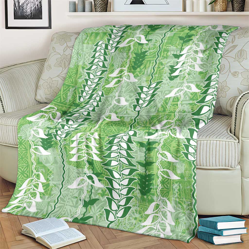 Green Hawaii Tapa Pattern Blanket With Heliconia Vintage Style LT05 - Polynesian Pride