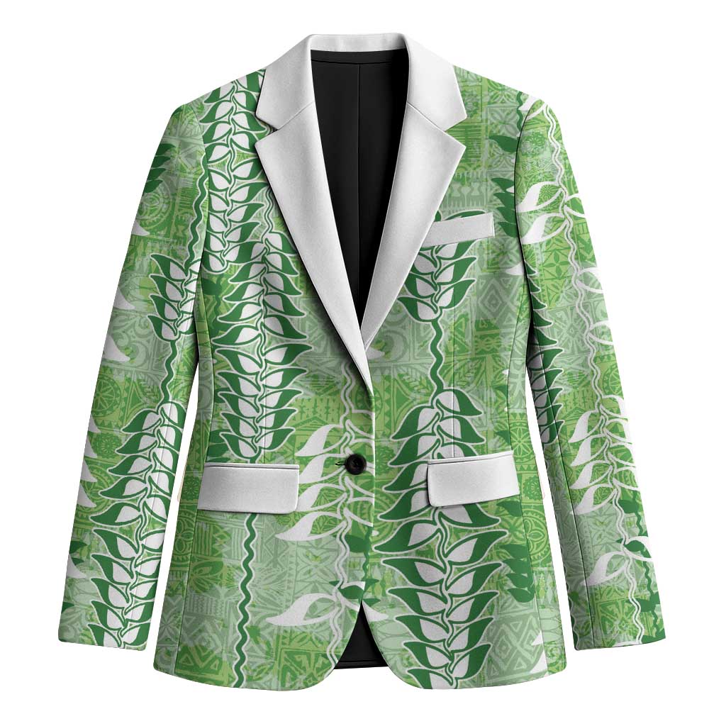 Green Hawaii Tapa Pattern Blazer With Heliconia Vintage Style LT05 Unisex Green - Polynesian Pride