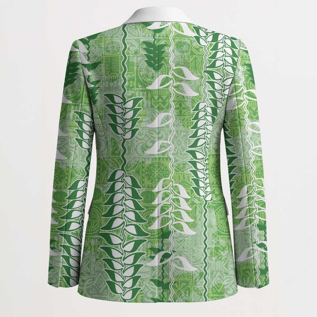 Green Hawaii Tapa Pattern Blazer With Heliconia Vintage Style LT05 - Polynesian Pride