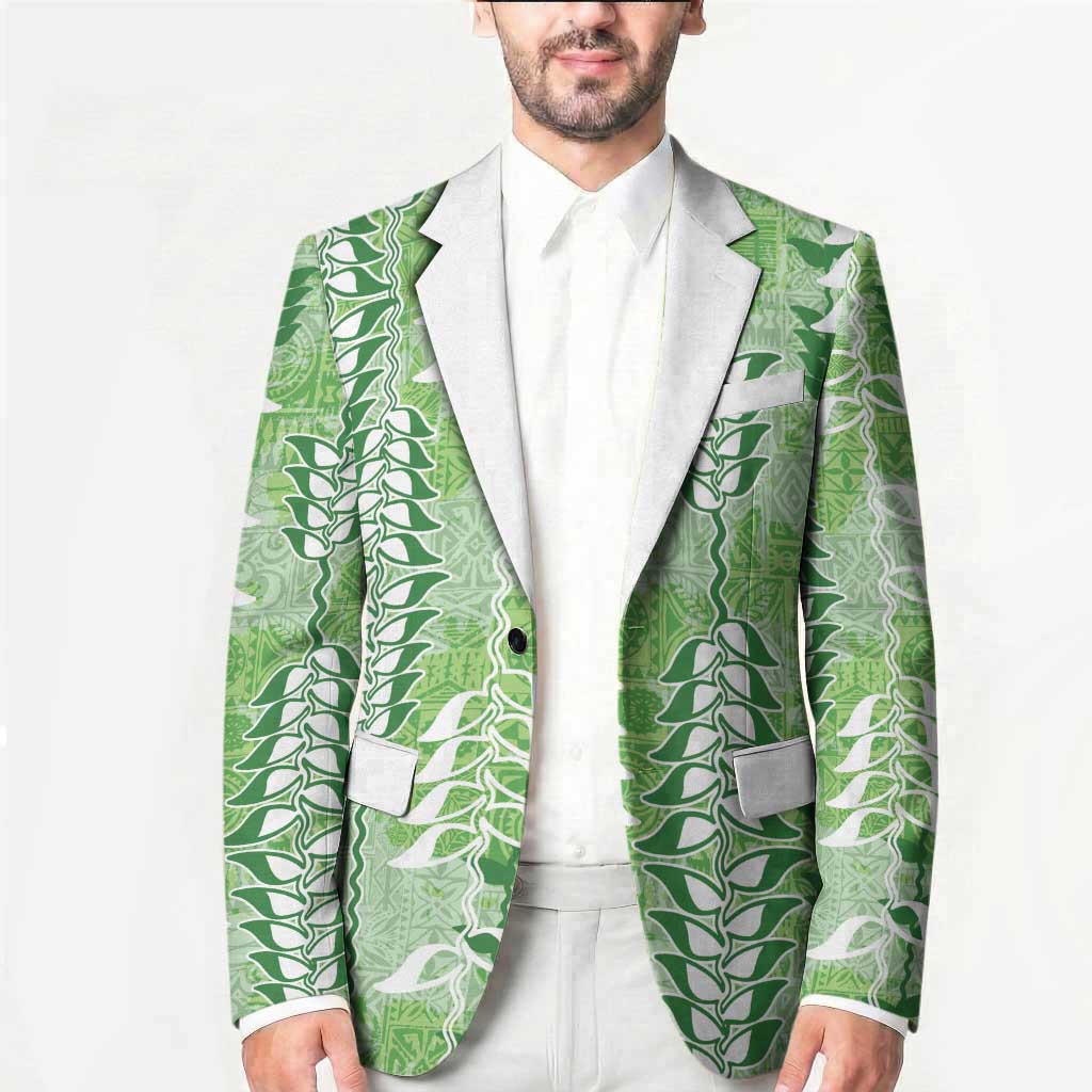 Green Hawaii Tapa Pattern Blazer With Heliconia Vintage Style LT05 - Polynesian Pride