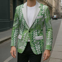 Green Hawaii Tapa Pattern Blazer With Heliconia Vintage Style LT05 - Polynesian Pride