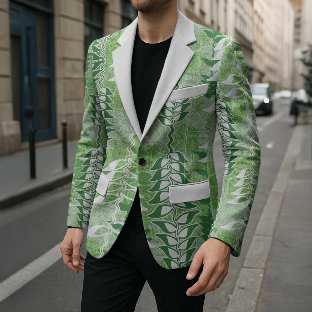 Green Hawaii Tapa Pattern Blazer With Heliconia Vintage Style LT05 - Polynesian Pride