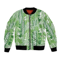 Green Hawaii Tapa Pattern Bomber Jacket With Heliconia Vintage Style LT05 Unisex Green - Polynesian Pride