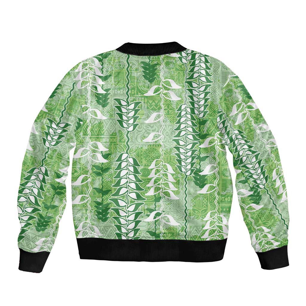 Green Hawaii Tapa Pattern Bomber Jacket With Heliconia Vintage Style LT05 - Polynesian Pride