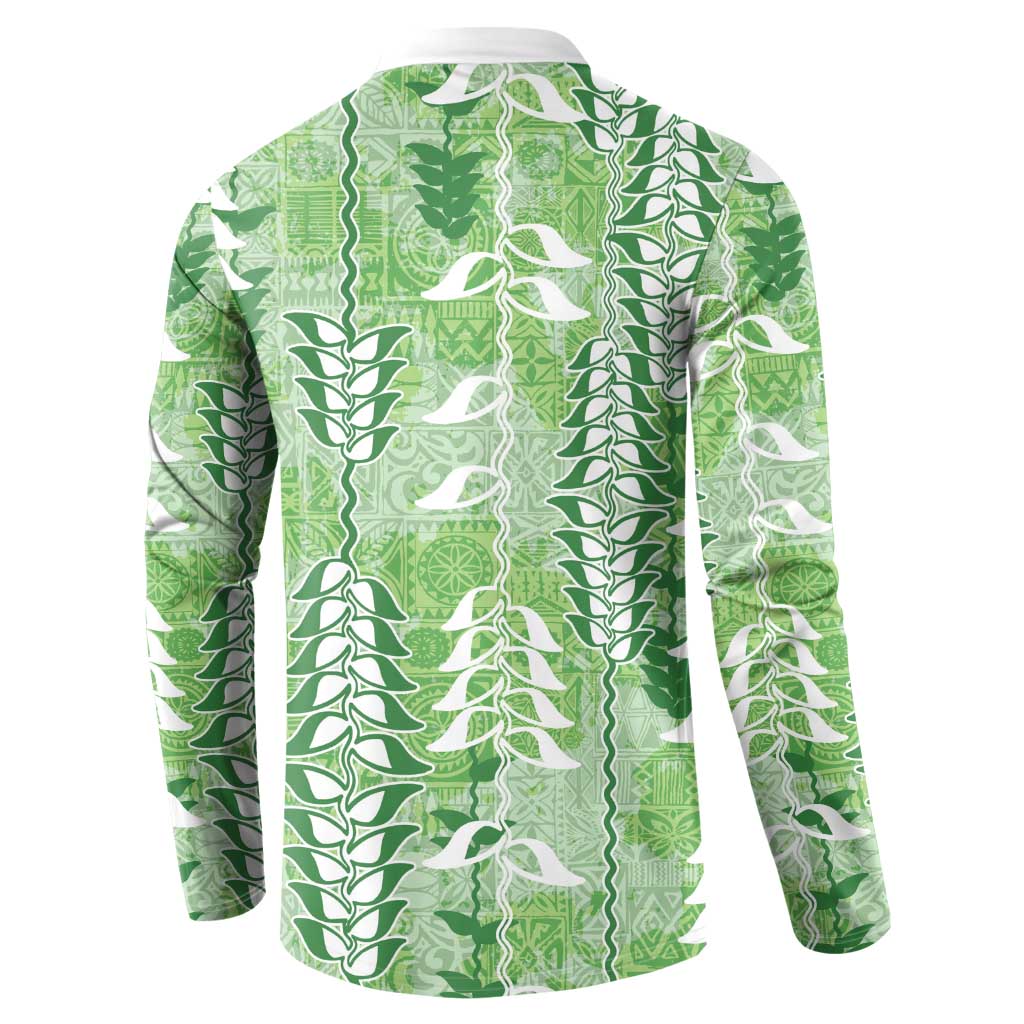 Green Hawaii Tapa Pattern Button Sweatshirt With Heliconia Vintage Style LT05 - Polynesian Pride