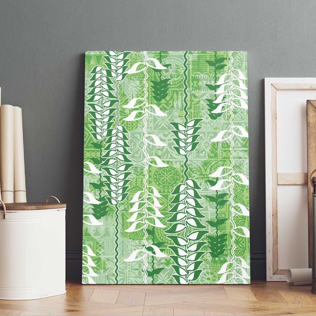 Green Hawaii Tapa Pattern Canvas Wall Art With Heliconia Vintage Style LT05 - Polynesian Pride