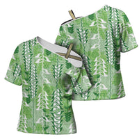 Green Hawaii Tapa Pattern Cross Shoulder Shirt With Heliconia Vintage Style LT05 - Polynesian Pride