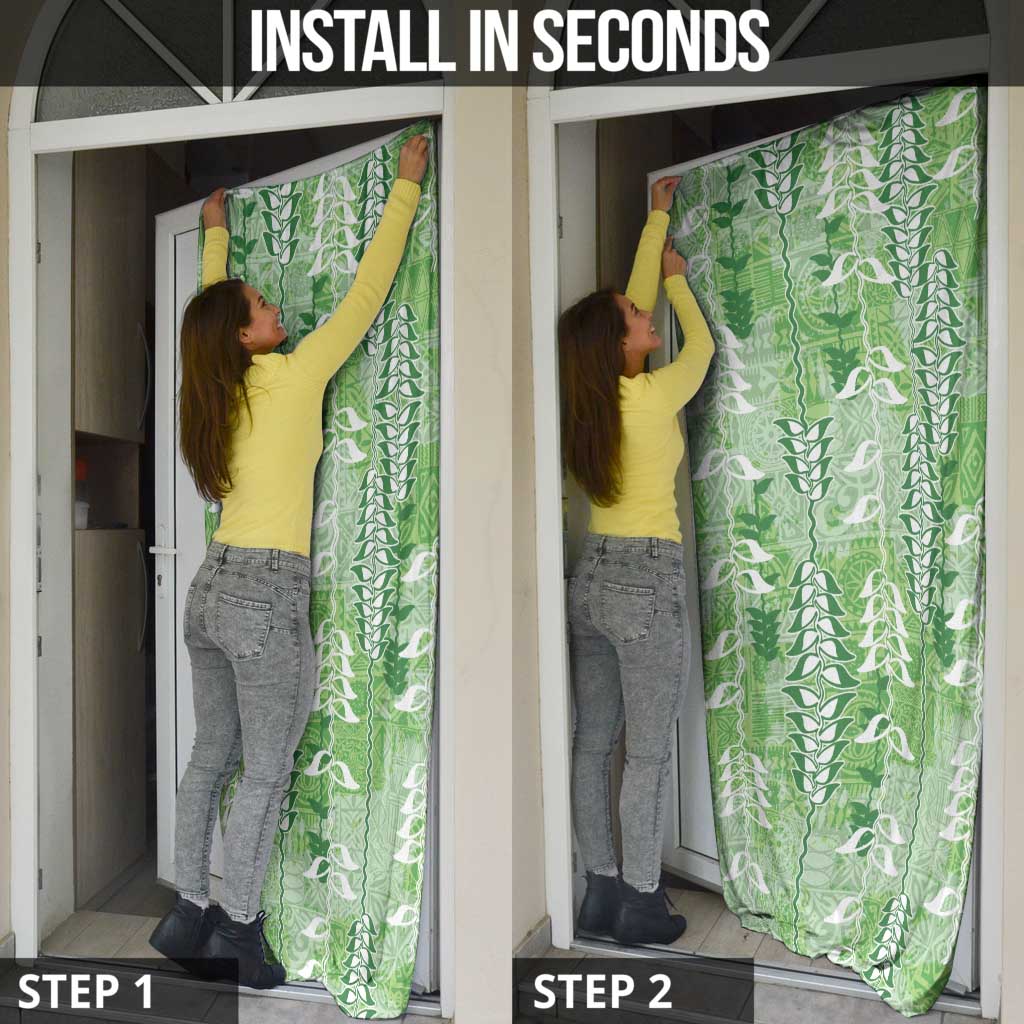 Green Hawaii Tapa Pattern Door Cover With Heliconia Vintage Style LT05 - Polynesian Pride
