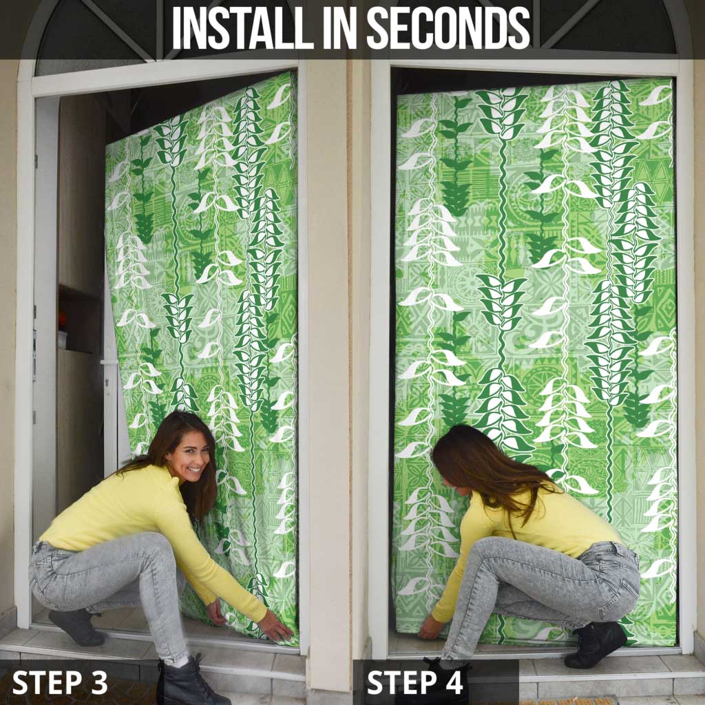 Green Hawaii Tapa Pattern Door Cover With Heliconia Vintage Style LT05 - Polynesian Pride