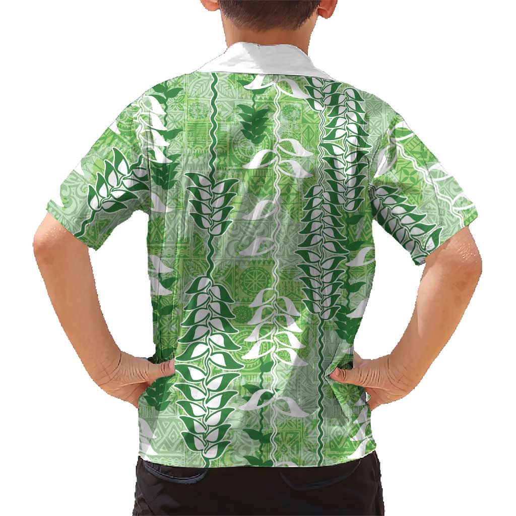Green Hawaii Tapa Pattern Family Matching Puletasi and Hawaiian Shirt With Heliconia Vintage Style LT05 - Polynesian Pride