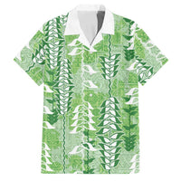 Green Hawaii Tapa Pattern Family Matching Summer Maxi Dress and Hawaiian Shirt With Heliconia Vintage Style LT05 Dad's Shirt - Short Sleeve Green - Polynesian Pride