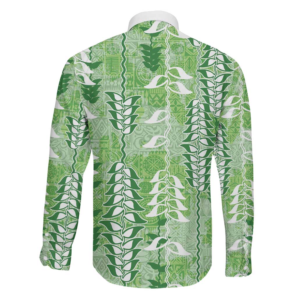 Green Hawaii Tapa Pattern Family Matching Tank Maxi Dress and Hawaiian Shirt With Heliconia Vintage Style LT05 - Polynesian Pride