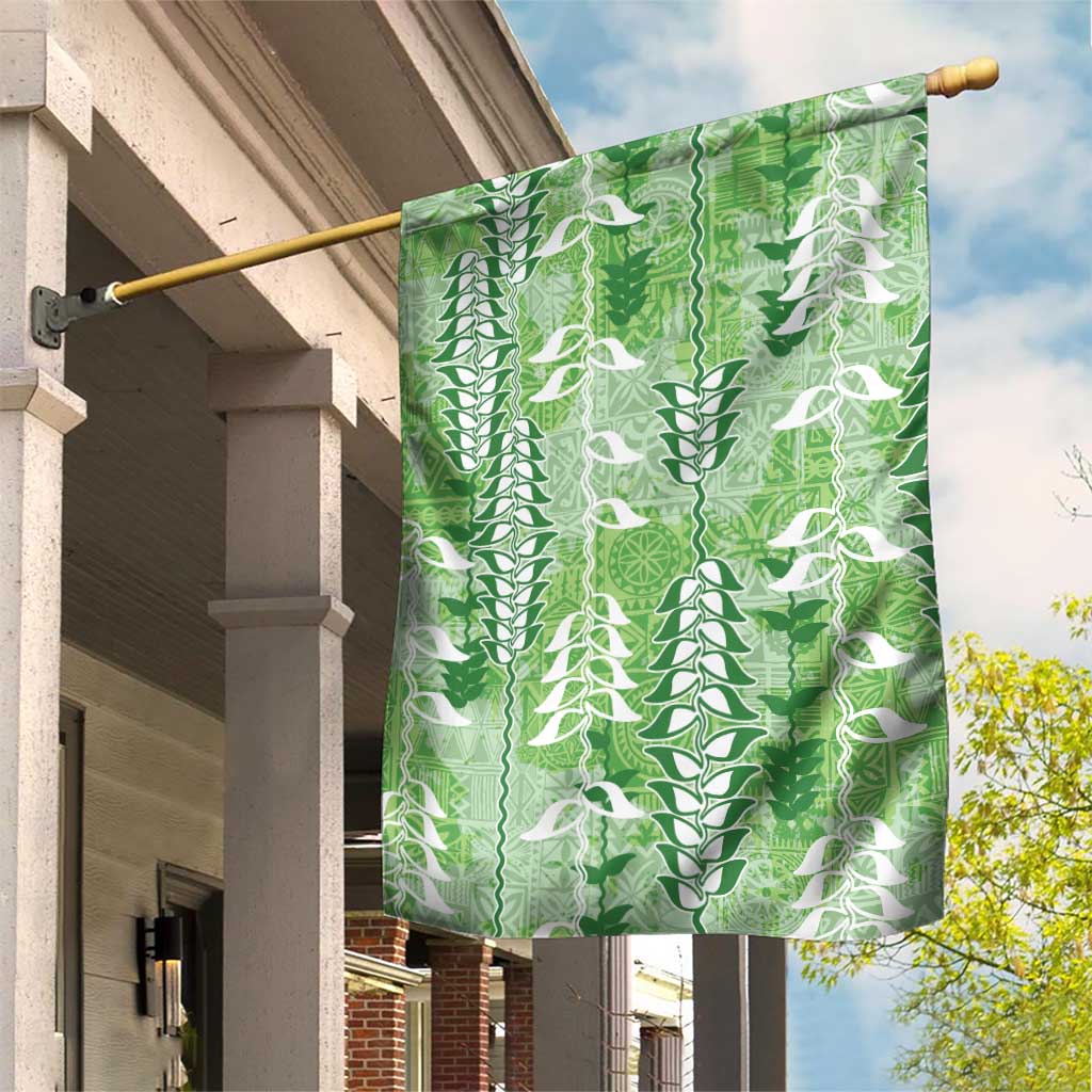 Green Hawaii Tapa Pattern Garden Flag With Heliconia Vintage Style LT05 House Flag Green - Polynesian Pride