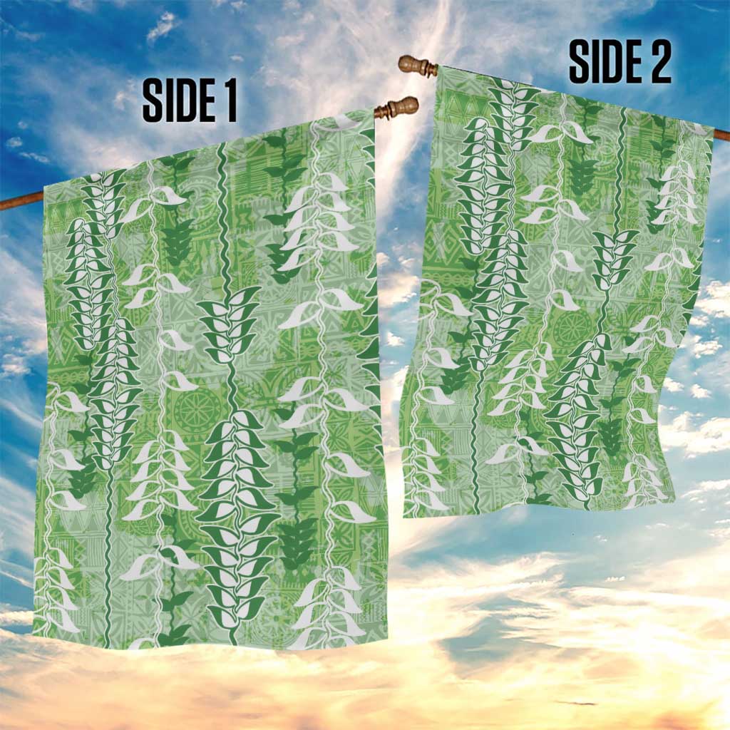 Green Hawaii Tapa Pattern Garden Flag With Heliconia Vintage Style LT05 - Polynesian Pride