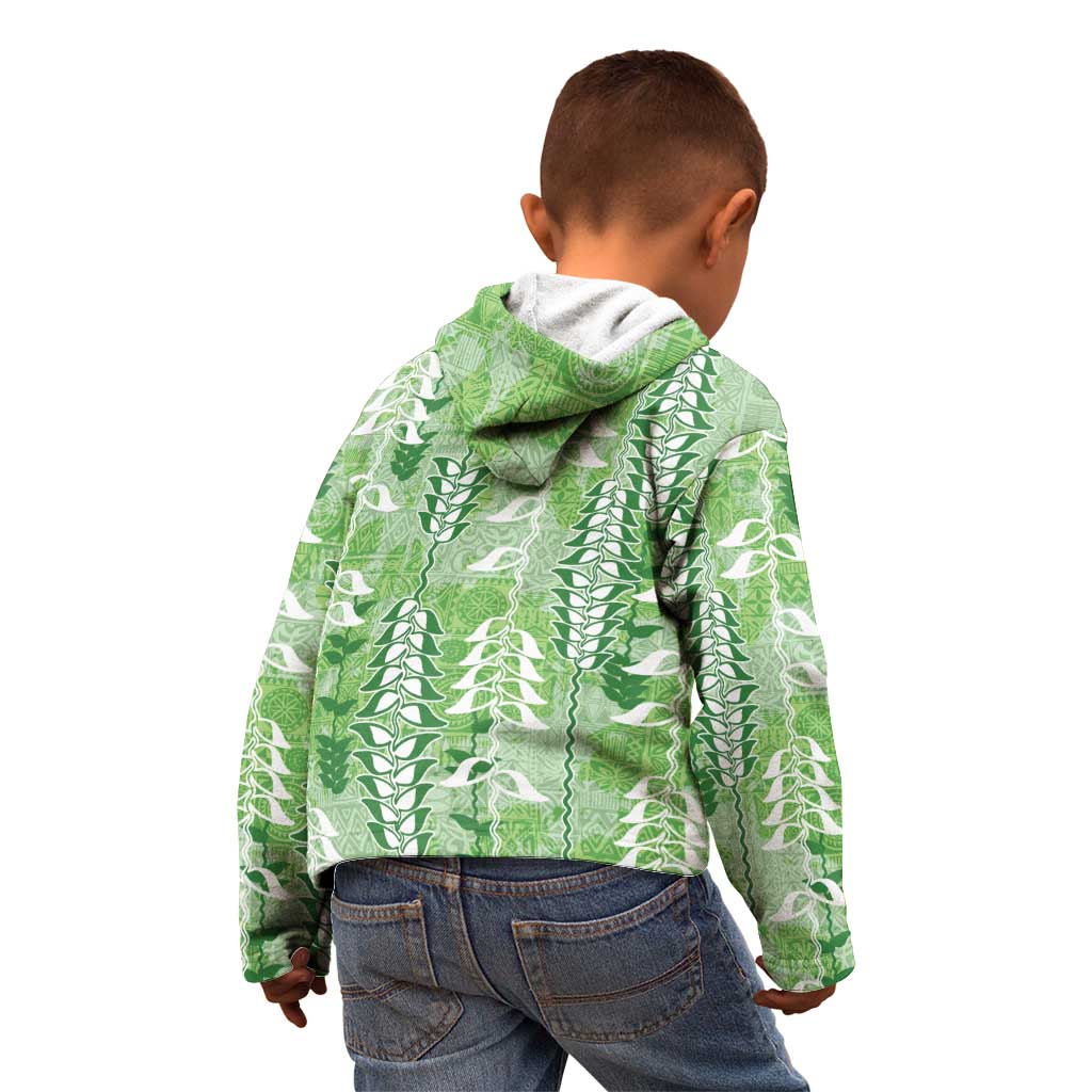 Green Hawaii Tapa Pattern Kid Hoodie With Heliconia Vintage Style LT05 - Polynesian Pride