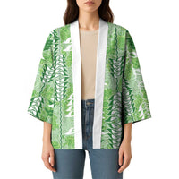 Green Hawaii Tapa Pattern Kimono With Heliconia Vintage Style LT05 - Polynesian Pride