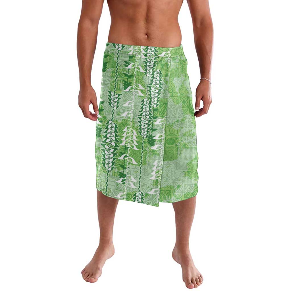 Green Hawaii Tapa Pattern Lavalava With Heliconia Vintage Style LT05 Green - Polynesian Pride
