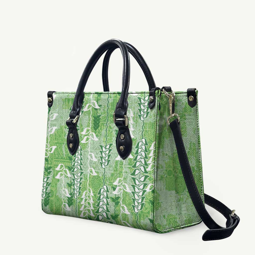 Green Hawaii Tapa Pattern Leather Bag With Heliconia Vintage Style LT05 Green - Polynesian Pride