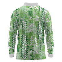 Green Hawaii Tapa Pattern Long Sleeve Polo Shirt With Heliconia Vintage Style LT05 - Polynesian Pride