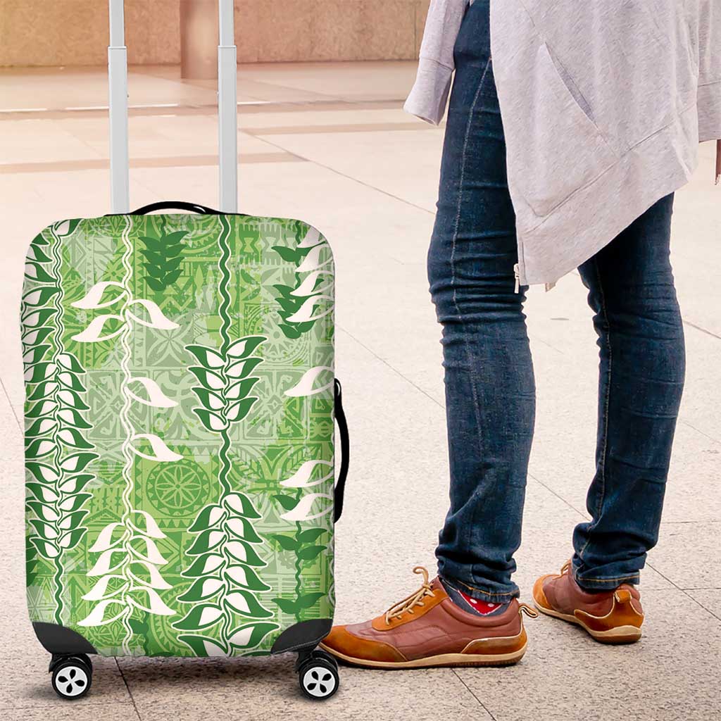 Green Hawaii Tapa Pattern Luggage Cover With Heliconia Vintage Style